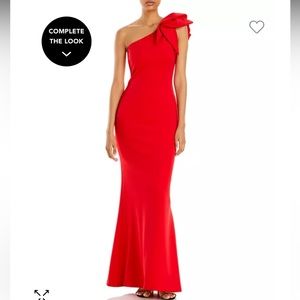 Aqua One-Shoulder Scuba Gown- Red